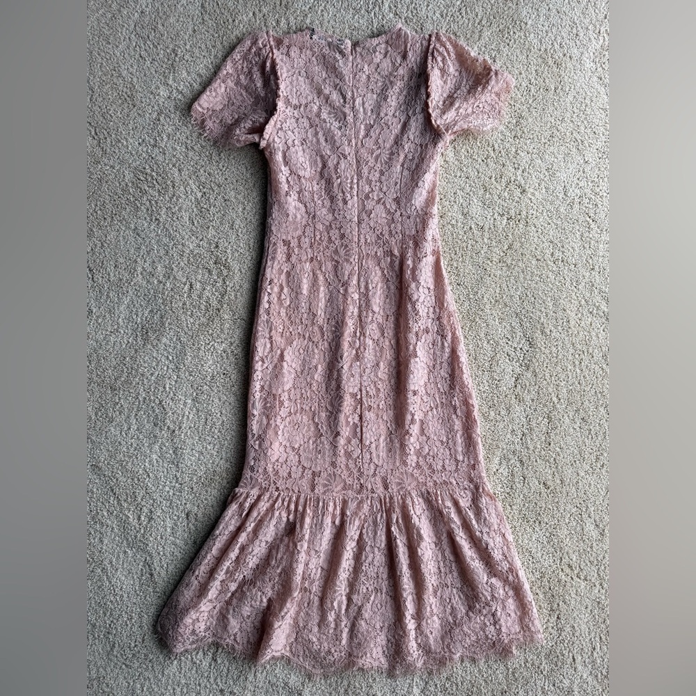ZARA Pink Lace Midi Dress Mermaid Hem Puff Sleeve Romantic Size XS - Picture 4 of 7